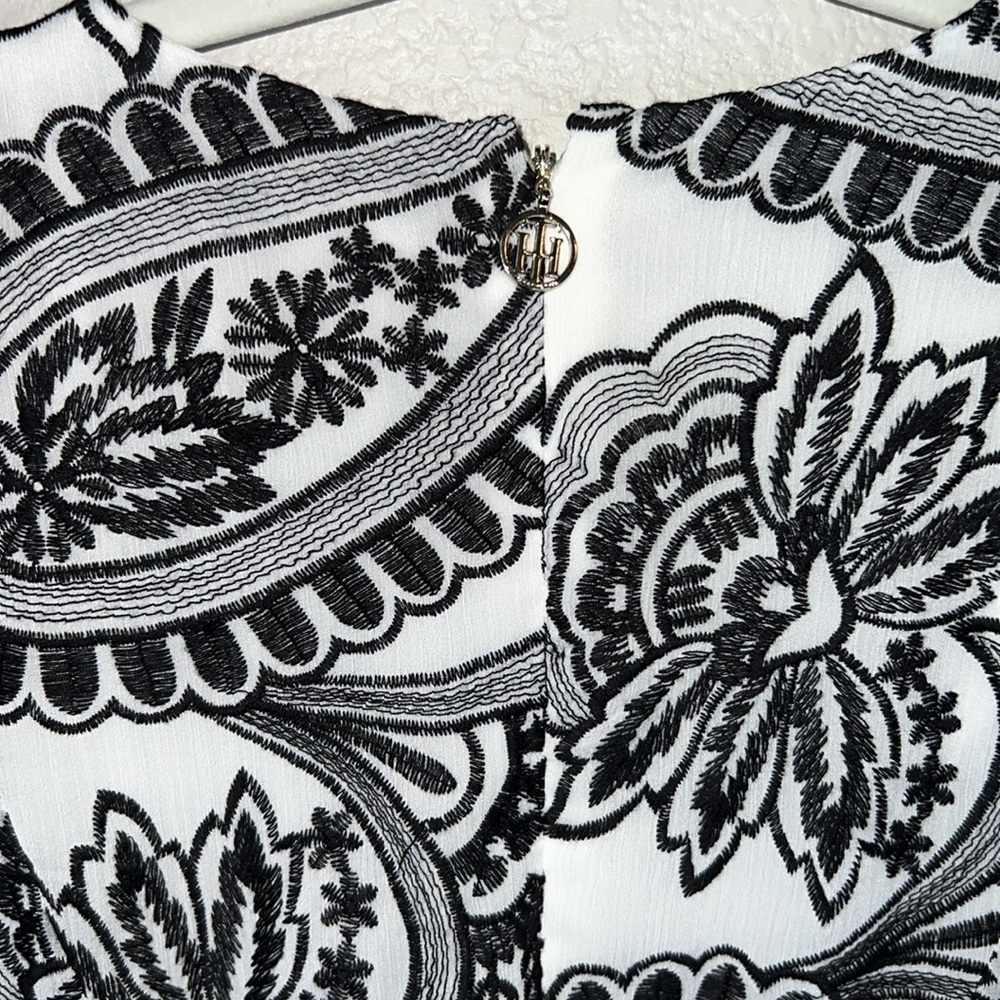 Tommy Hilfiger Paisley Embroidered Black And White Fit And Flare Dress Size 4 - Picture 6 of 10